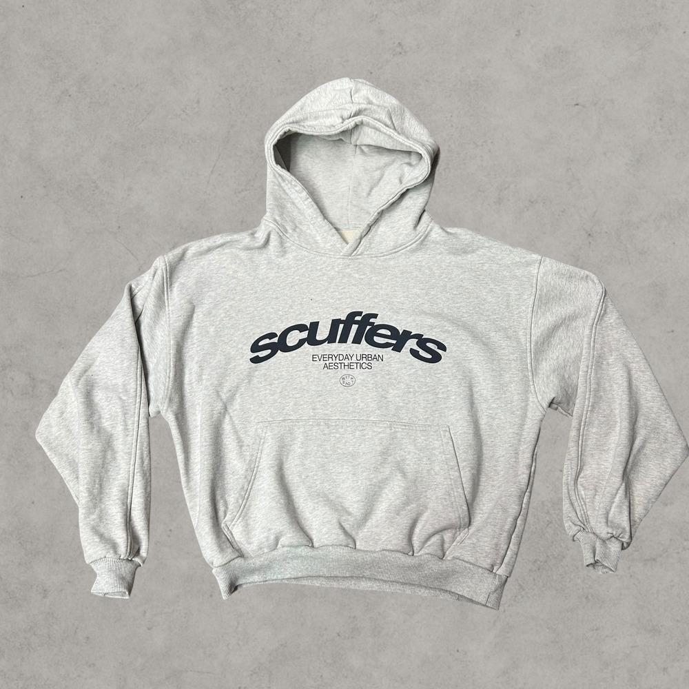 Scuffers Hoodie Men Large Gray Everyday Urban Aesthetics Heavyweight Cotton Boxy